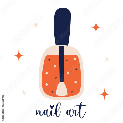 Red nail polish vector icon. Hand drawn illustration isolated on white background. Enamel for nails, bright shining varnish. Flat cartoon clipart. Element for cosmetics, beauty, spa, print, logo