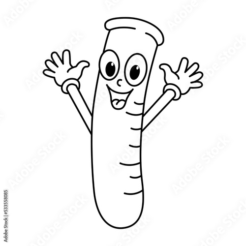 Funny flask cartoon characters with cute face vector illustration. For kids coloring book.