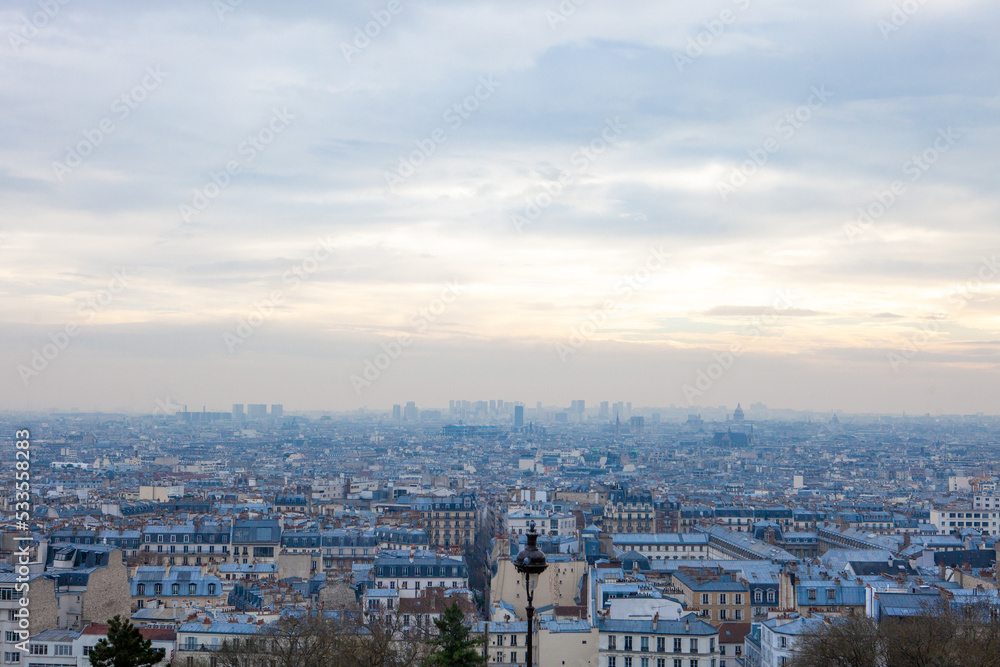 a view of Paris from the hills of Montmartre, France