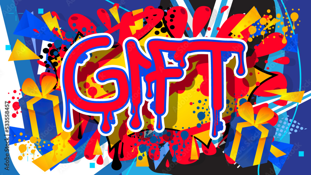 Fototapeta premium Gift. Graffiti tag. Abstract modern street art decoration performed in urban painting style.
