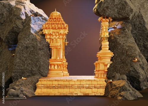 minimal temple scene, design for diwlai and pongal festival product display podium, 3d render background photo