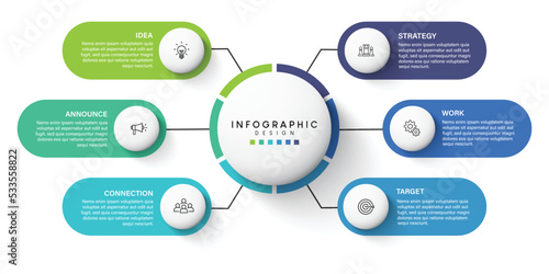 Steps business data visualization timeline process infographic template design with icons
