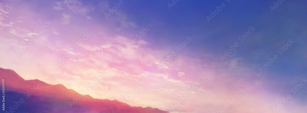 朝焼けの空と山の風景イラスト　日の出