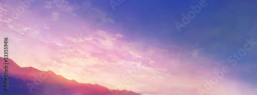 朝焼けの空と山の風景イラスト　日の出 © gelatin