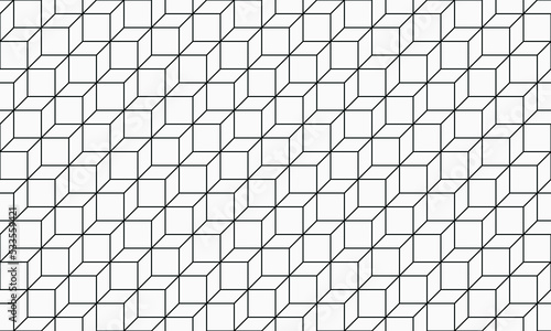 Geometric line art background. Simple artwork illustration of flat shapes, square segments, parallelograms, rhombuses, hexagons. Luxury premium seamless pattern backdrop, vector in black and white.