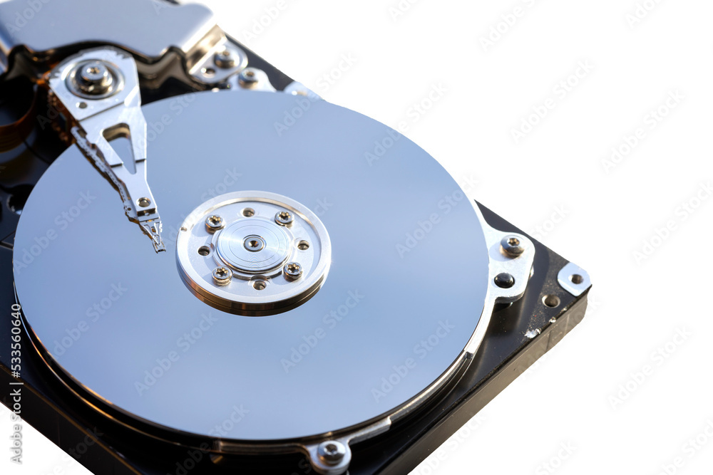 Disassembled hard drive from the computer, hdd with mirror effect. Opened hard drive from the computer hdd with mirror effects. Part of computer pc, laptop Disassembled hard drive from the computer, hdd with mirror effect. Opened hard drive from the computer hdd with mirror effects. Part of computer pc, laptop