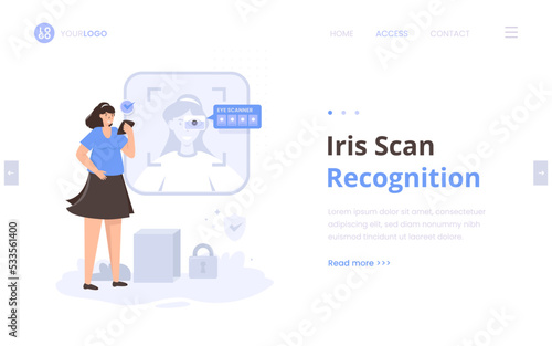Iris scan recognition to unlock passcode illustration landing page