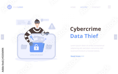 Hacker cybercrime data thief illustration landing page