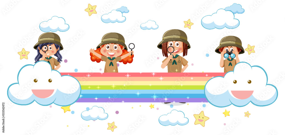 Children on rainbow in cartoon style Children on rainbow in cartoon style