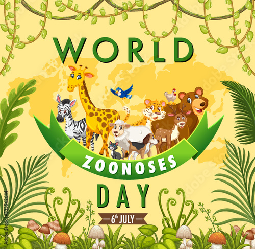 World zoonoses day cartoon poster