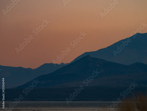 Silhouette of mountains in eastern sierra mountains at sunset 