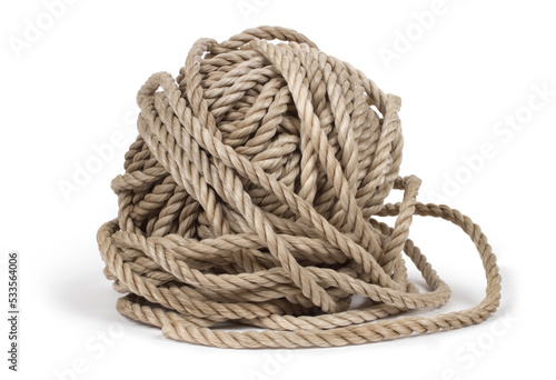Fotografie A coil of rope on a white background.