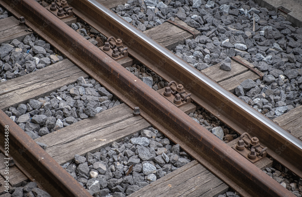 railroad track and Pebbles on the Railway railroad track and Pebbles on the Railway
