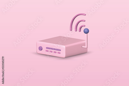 3d Wifi router icon vector illustration design on pink background.