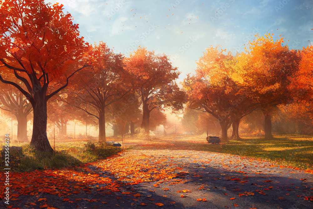 autumn trees background, concept art, digital illustration, Generative AI