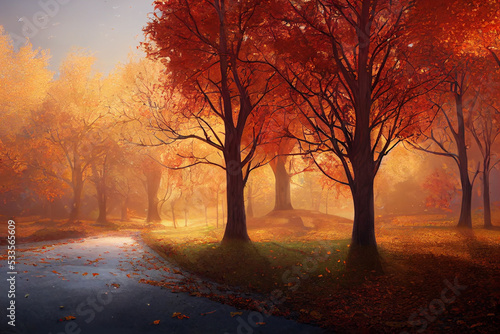 autumn trees background, concept art, digital illustration