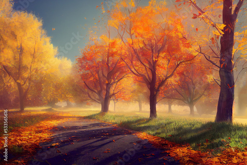 autumn trees background, concept art, digital illustration