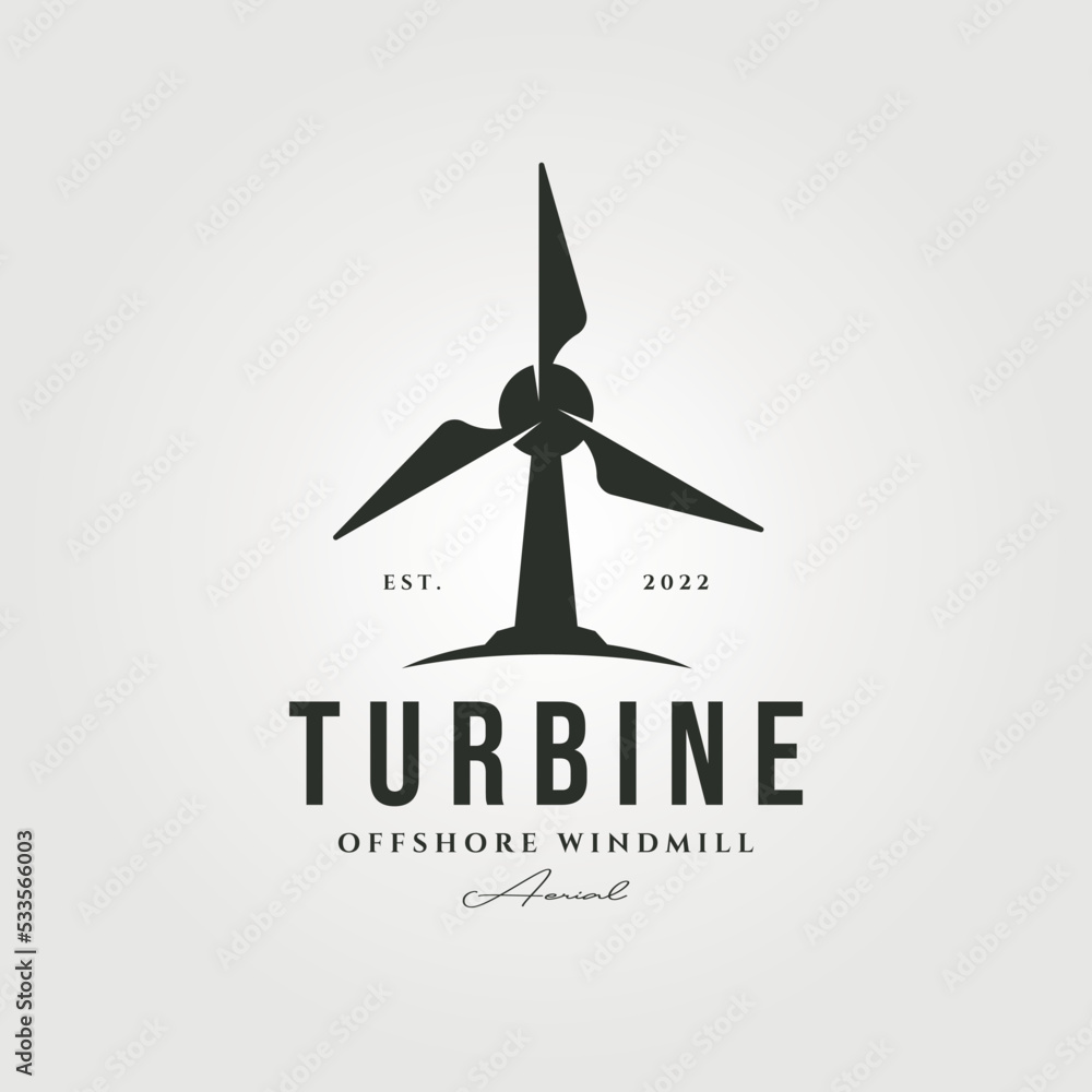 vintage turbine logo vector symbol illustration design, offshore windmill logo