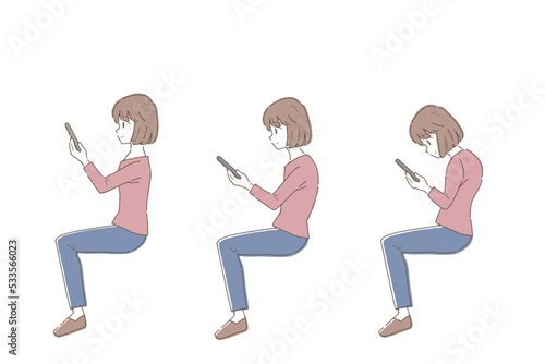 ストレートネック　若い女性のイラスト