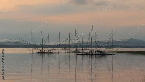 Life of fishermen in the morning at Sirindhorn Dam, Ubon Ratchathani, September 3, 2022. photo