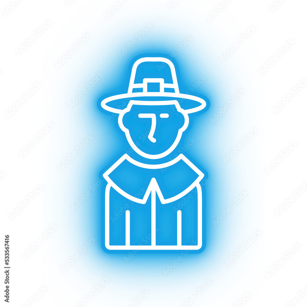 Neon blue pilgrim icon, glowing blue pilgrim with transparent background Neon blue pilgrim icon, glowing blue pilgrim with transparent background