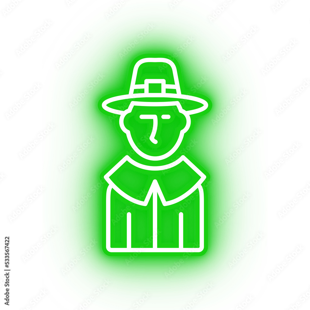 Neon green pilgrim icon, glowing green pilgrim with transparent background Neon green pilgrim icon, glowing green pilgrim with transparent background