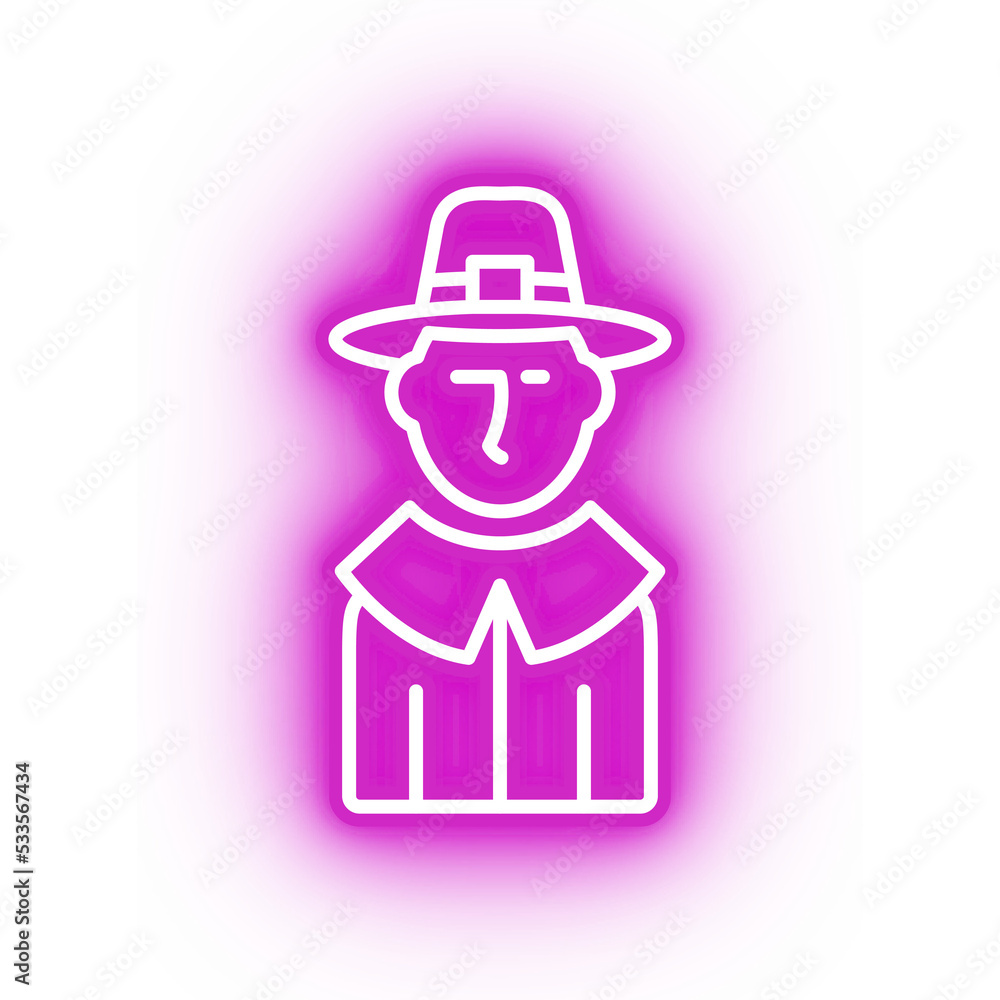 Neon pink pilgrim icon, glowing pink pilgrim with transparent background Neon pink pilgrim icon, glowing pink pilgrim with transparent background