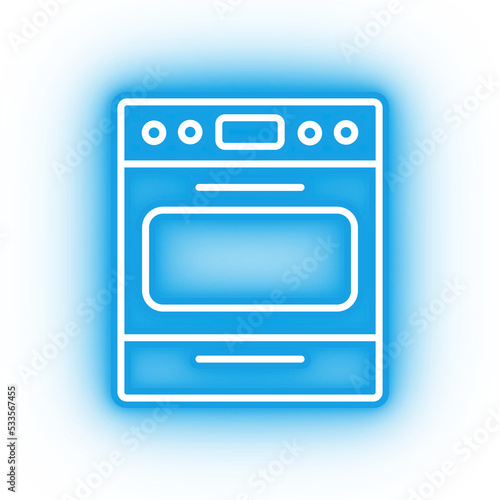 Neon blue oven icon, glowing blue oven with transparent background