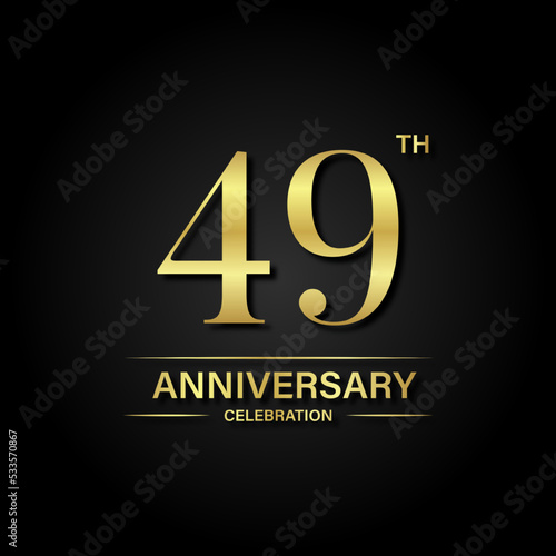 49th anniversary celebration with gold color and black background. Vector design for celebrations, invitation cards and greeting cards.