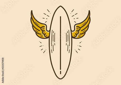 surfboard with wings retro vintage art