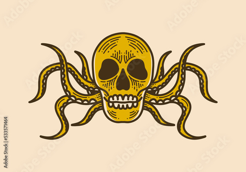 skull with octopus legs retro vintage art