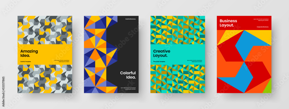 Simple geometric shapes front page concept collection. Minimalistic brochure A4 design vector layout set.