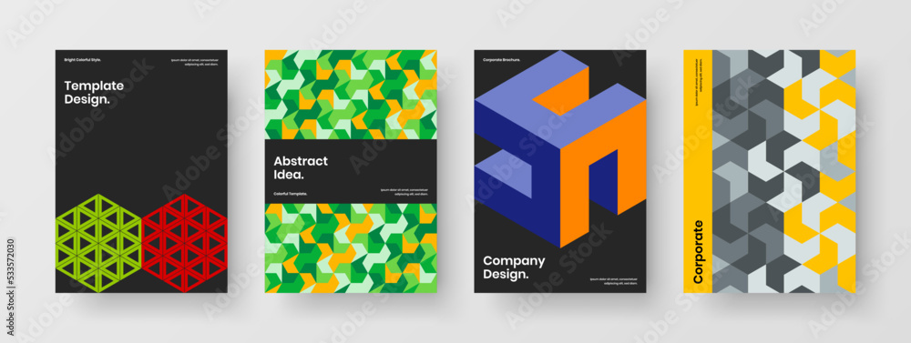 Unique geometric tiles magazine cover template bundle. Simple postcard A4 vector design illustration collection. Unique geometric tiles magazine cover template bundle. Simple postcard A4 vector design illustration collection.