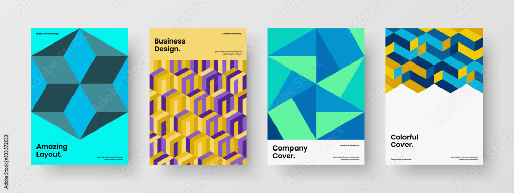 Original cover design vector illustration collection. Fresh geometric tiles company brochure template bundle.