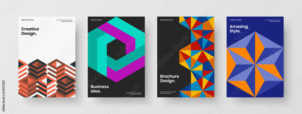 Clean geometric shapes banner template composition. Colorful corporate cover A4 vector design layout collection.
