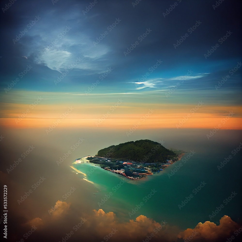 A 3d  Illustration of a beach sky view of a costline
