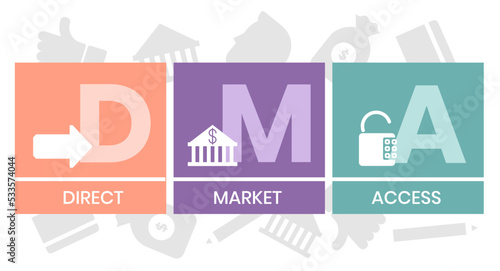 DMA - Direct Market Access acronym. business concept background. vector illustration concept with keywords and icons. lettering illustration with icons for web banner, flyer, landing page