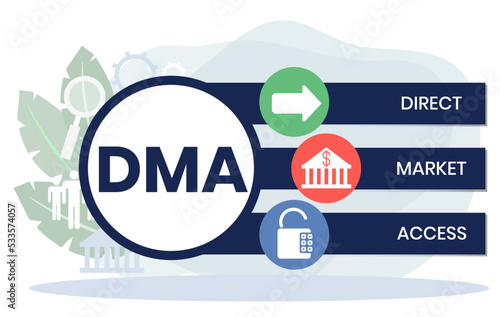 DMA - Direct Market Access acronym. business concept background. vector illustration concept with keywords and icons. lettering illustration with icons for web banner, flyer, landing page