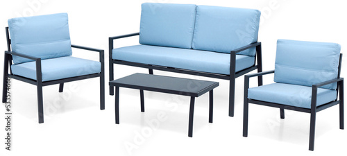 Set of outdoor furniture for garden or terrace isolated on white background