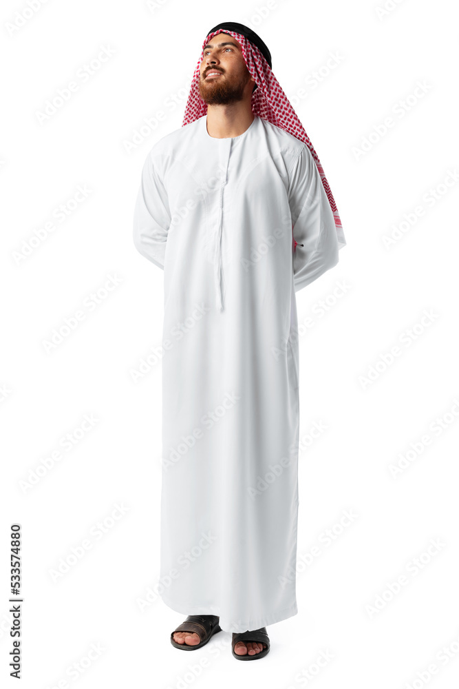 Smiling arab man while standing in a white studio Smiling arab man while standing in a white studio