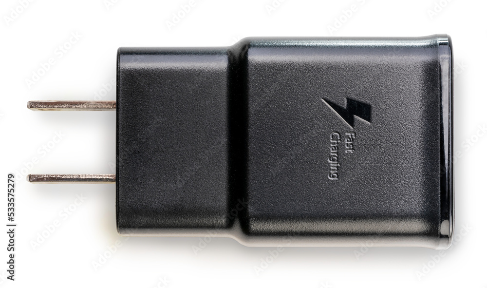 Mobile Phone Charger isolated on white background, Black Charger on white With clipping path. Mobile Phone Charger isolated on white background, Black Charger on white With clipping path.