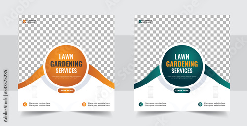 Agro farm services social media post, Lawn Mower Garden or Landscaping Service Social Media Post banner set or agriculture web Banner Template