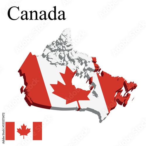 Flag of Canada on 3d map.