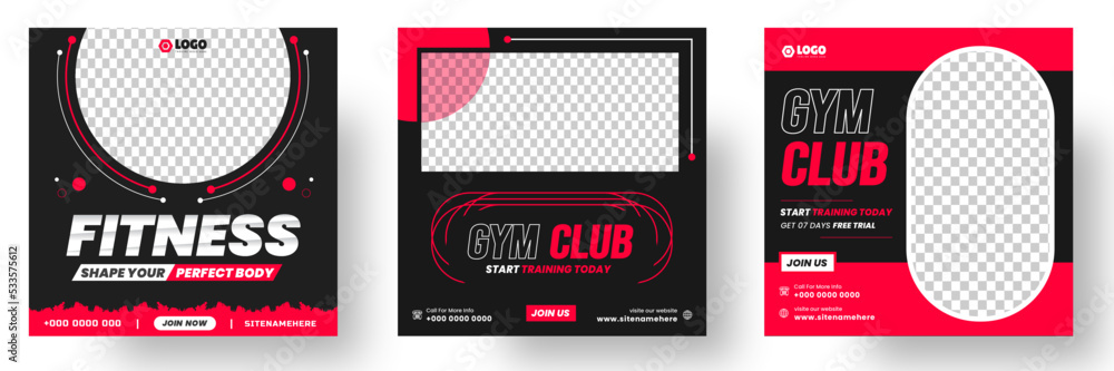 Fitness gym social media post banner template with black and red color, gym, Workout, fitness and Sports social media post banner, fitness gym social media post banner design.