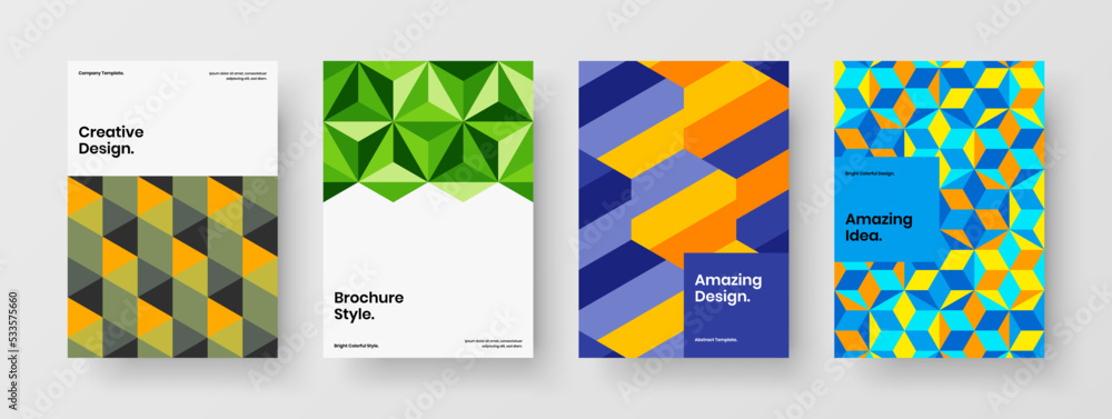 Trendy book cover A4 design vector concept composition. Vivid mosaic pattern banner template set. Trendy book cover A4 design vector concept composition. Vivid mosaic pattern banner template set.