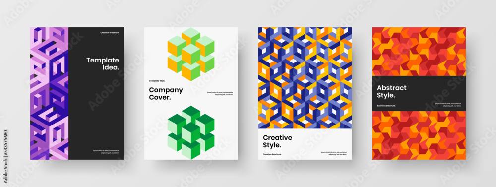 Creative banner vector design concept set. Premium geometric tiles flyer template bundle.