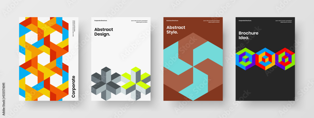 Premium geometric shapes banner concept collection. Bright company cover design vector template set.