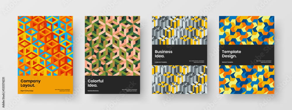 Fototapeta premium Isolated geometric shapes poster layout set. Trendy company identity A4 design vector concept collection.