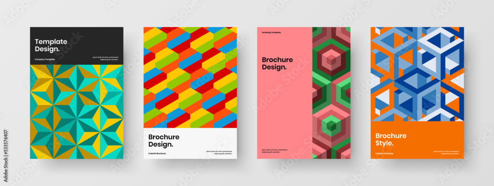 Creative geometric tiles placard illustration set. Bright corporate cover vector design template composition. Creative geometric tiles placard illustration set. Bright corporate cover vector design template composition.