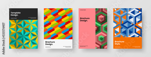 Creative geometric tiles placard illustration set. Bright corporate cover vector design template composition.